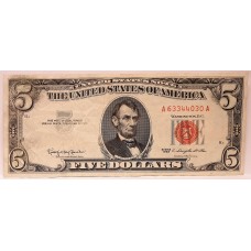 UNITED STATES OF AMERICA 1963 . FIVE 5 DOLLARS BANKNOTE . ERROR . MISSING PRINT